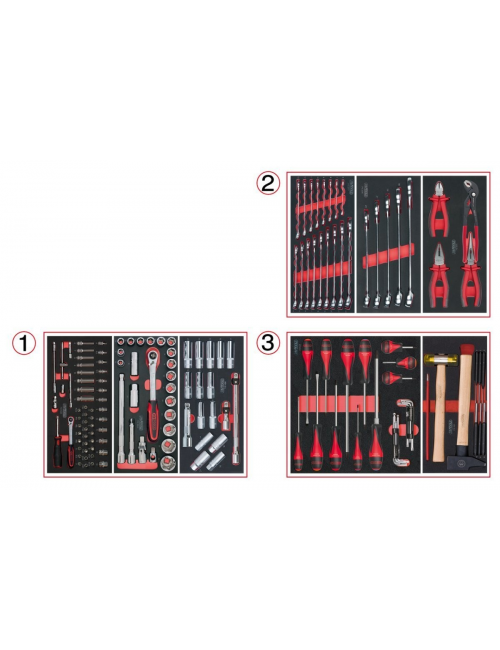 Composition d'outils 3 tiroirs pour servante, 158 pièces