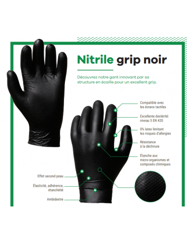 Gant en Nitrile Grip Noir T.10 XL (10 gants)