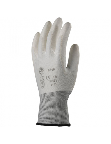 Gants de protection polyester blanc, paume end.PU blanc T07 (Ex 6107)