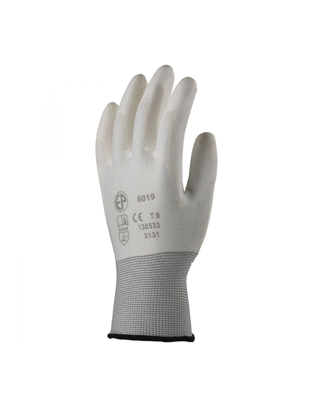 Gants de protection polyester blanc, paume end.PU blanc T07 (Ex 6107)