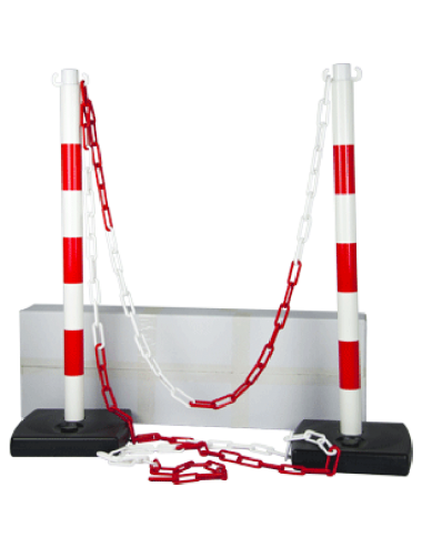 Kit 2 Poteaux PVC à Lester + 5m de Chaine (Rouge et Blanc)