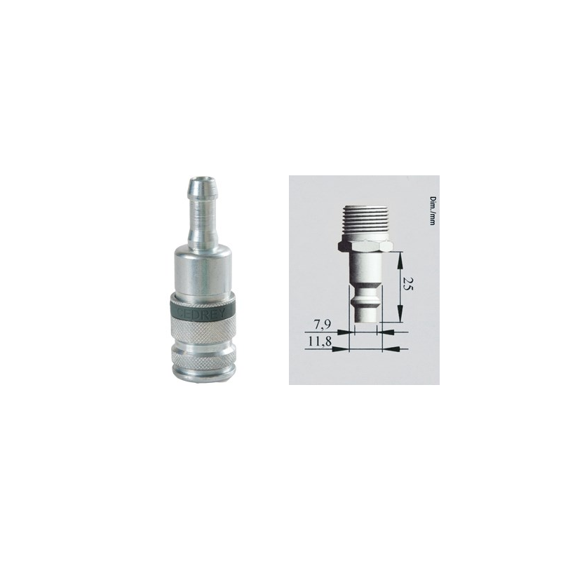 Coupleur rapide cannelé pour tuyau Ø8 mm Coupleur rapide cannelé pour tuyau Ø8 mm