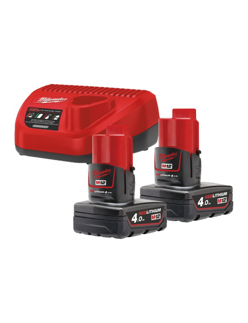 Pack NRJ 12V, 4,0 Ah  Red Lithium - système M12 -2 Batteries MILWAUKEE +Chargeur
